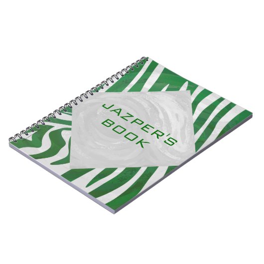 Zebra Monogram Groen en Witte Druk Notitieboek (Linkerzijde)
