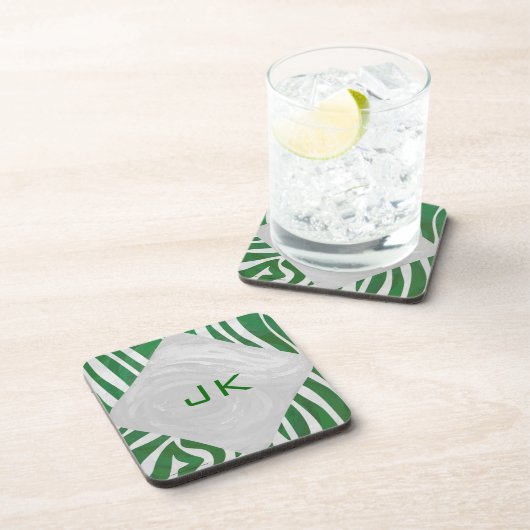 Zebra Monogram Groen en Witte Druk Onderzetter (Rechterzijde)