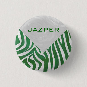 Zebra Monogram Groen en Witte Druk Ronde Button 3,2 Cm