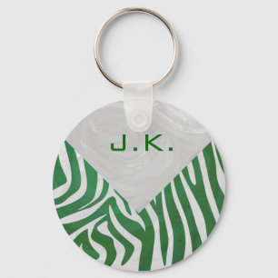 Zebra Monogram Groen en Witte Druk Sleutelhanger