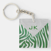 Zebra Monogram Groen en Witte Druk Sleutelhanger (Voorkant)