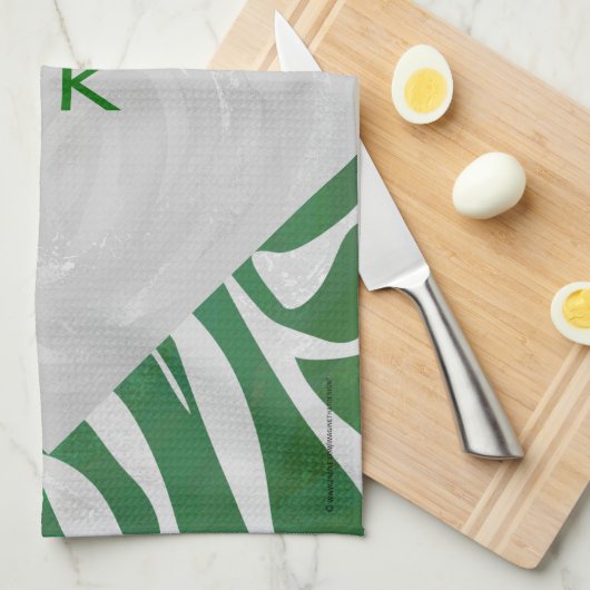 Zebra Monogram Groen en Witte Druk Theedoek (Quarter Fold)