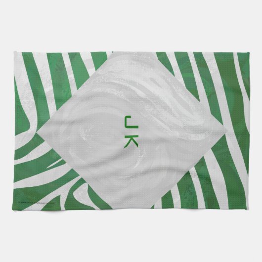 Zebra Monogram Groen en Witte Druk Theedoek (Horizontaal)