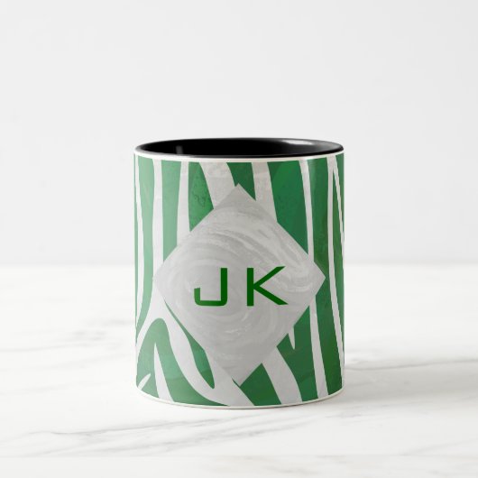 Zebra Monogram Groen en Witte Druk Tweekleurige Koffiemok (Center)
