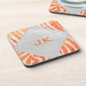 Zebra Monogram Oranje en wit Drankjes Onderzetter (Linkerzijde)