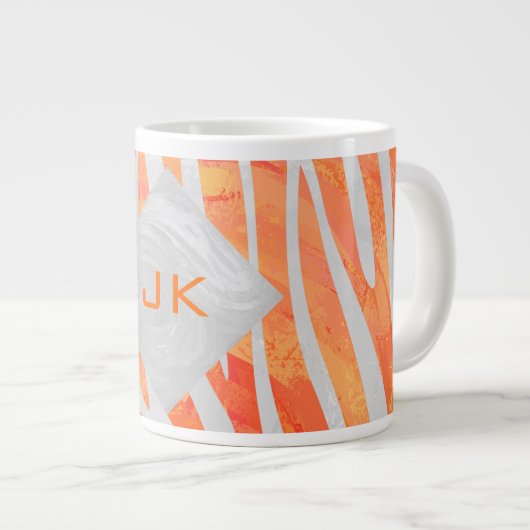 Zebra Monogram Oranje en wit Jumbo Beker (Voorkant rechts)