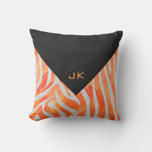 Zebra Monogram Oranje en wit Kussen