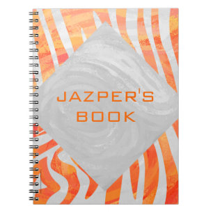 Zebra Monogram Oranje en wit Notitieboek