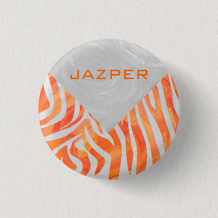Zebra Monogram Oranje en wit Ronde Button 3,2 Cm