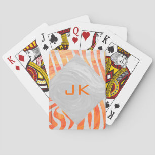 Zebra Monogram Oranje en wit Speelkaarten