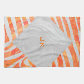 Zebra Monogram Oranje en wit Theedoek (Horizontaal)