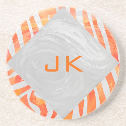 Zebra Monogram Oranje en wit Zandsteen Onderzetter (Voorkant)