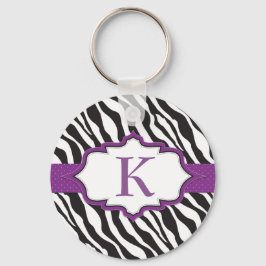 Zebra Monogram Paarse lintSleutelhanger Sleutelhanger