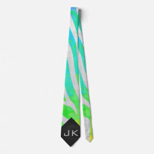 Zebra Monogram Regenboog en Wit Print Stropdas