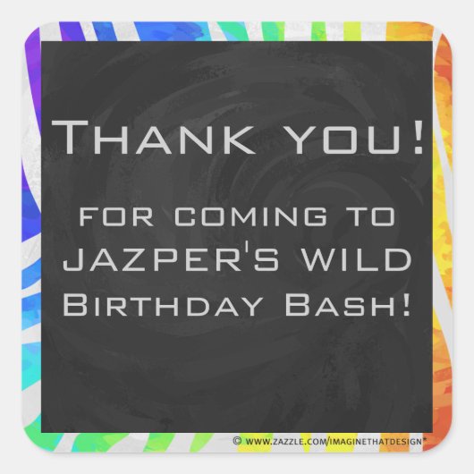 Zebra Monogram regenboog en witte afdrukken Vierkante Sticker (Voorkant)