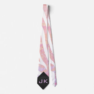 Zebra Monogram roze en wit Stropdas