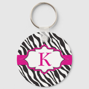 Zebra Monogram roze lint Sleutelhanger