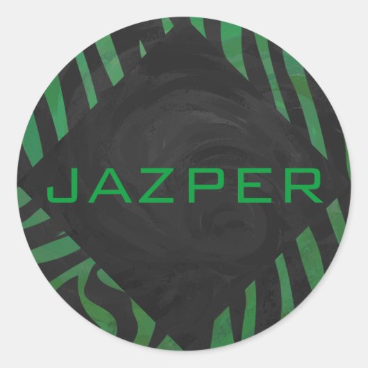 Zebra Monogram zwart en Groen afdrukken Ronde Sticker (Voorkant)