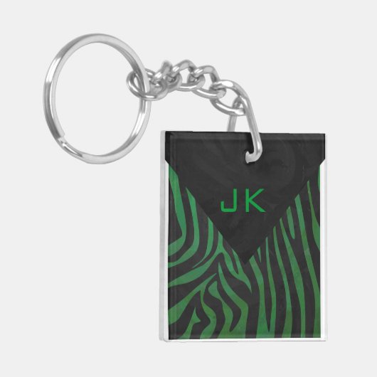 Zebra Monogram zwart en Groen afdrukken Sleutelhanger (Voorkant Links)