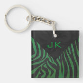 Zebra Monogram zwart en Groen afdrukken Sleutelhanger (Voorkant)