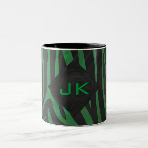 Zebra Monogram zwart en Groen afdrukken Tweekleurige Koffiemok