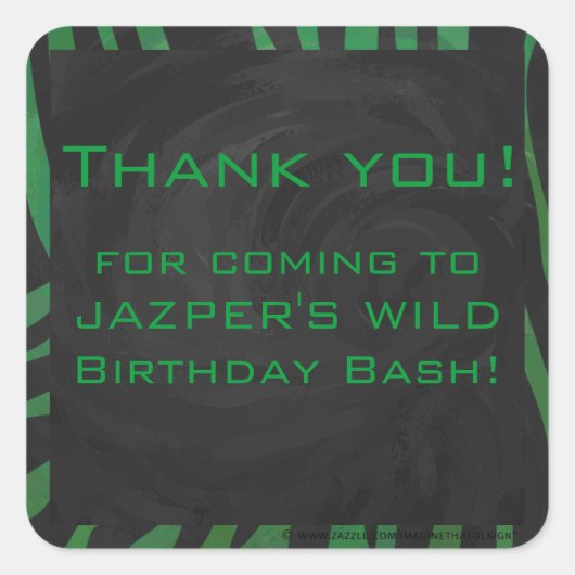 Zebra Monogram zwart en Groen afdrukken Vierkante Sticker (Voorkant)