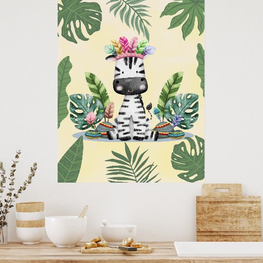 Zebra Oerwoud Safari Exotic Palm leaves Nursery Poster (Keuken)