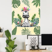 Zebra Oerwoud Safari Exotic Palm leaves Nursery Poster (Thuiskantoor)