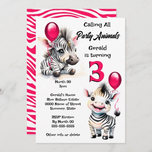 Zebra oerwoud safari thema roze zwarte strepen kin kaart (Voorkant / Achterkant)