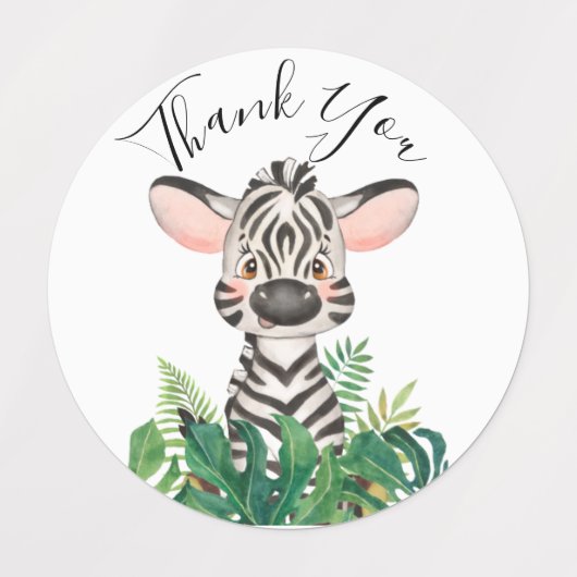 Zebra oerwoud Waterverf Baby shower Labels (Design 2)