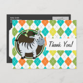 Zebra on Colorful Argyle Pattern Briefkaart (Voorkant / Achterkant)