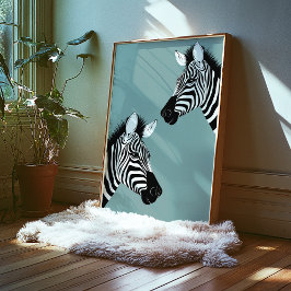 Zebra op blauw Poster