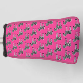 Zebra op het Hoesje van het warme roze Golfhoofd Golfheadcover