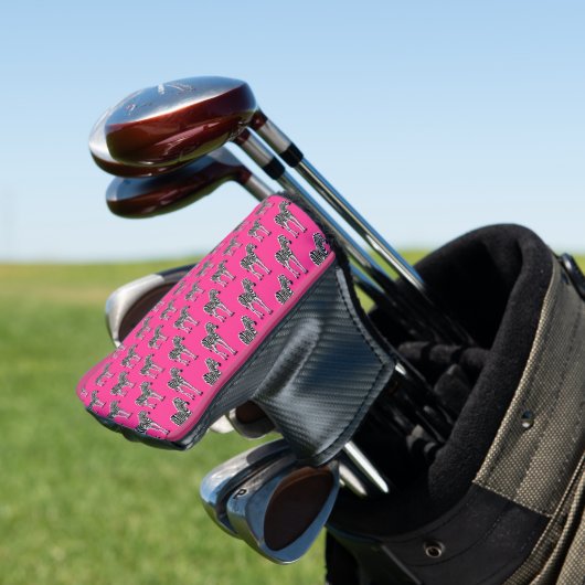 Zebra op het Hoesje van het warme roze Golfhoofd Golfheadcover (Insitu)