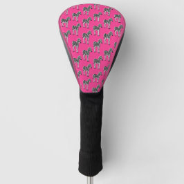 Zebra op het Hoesje van het warme roze Golfhoofd Golfheadcover