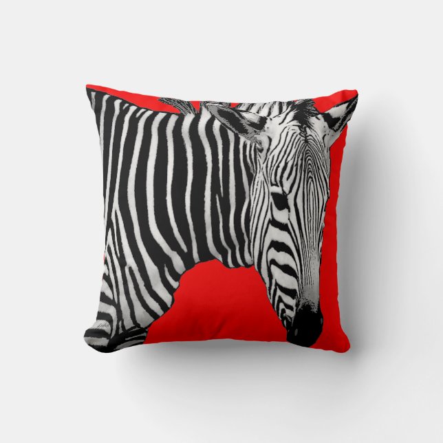 Zebra op rood - Kleur aanpassen Kussen (Voorkant)