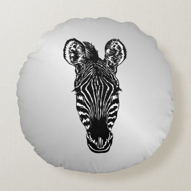 Zebra op Silver Rond Kussen (Voorkant)