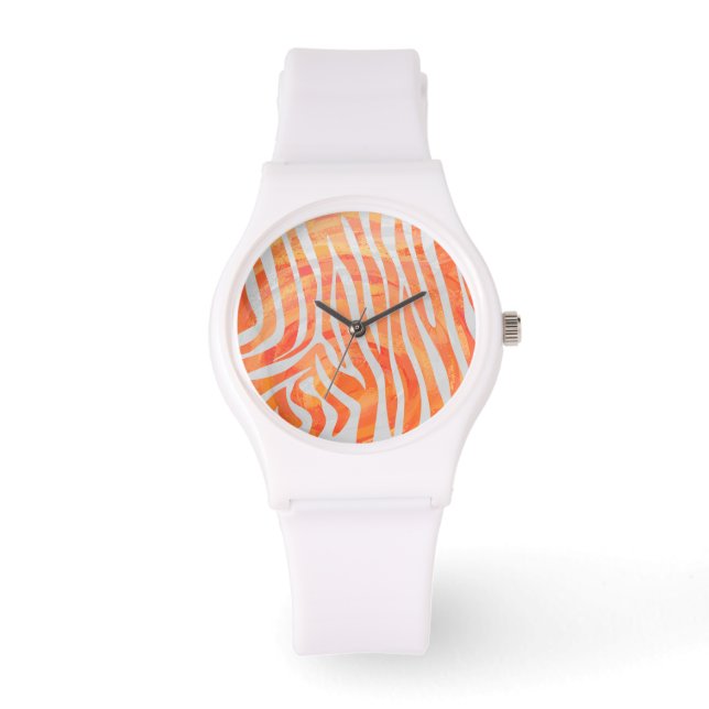Zebra Oranje en wit afdrukken Horloge (Voorkant)