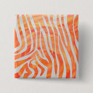 Zebra Oranje en wit afdrukken Vierkante Button 5,1 Cm