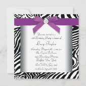 Zebra Paarse Bow Paarse Zebra Sweet 16 Verjaardag Kaart (Achterkant)
