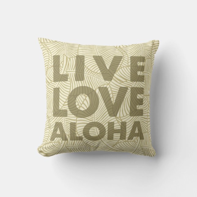 Zebra Palm Aloha Hawaiian Tropical Khaki en Cream Buitenkussen (Voorkant)