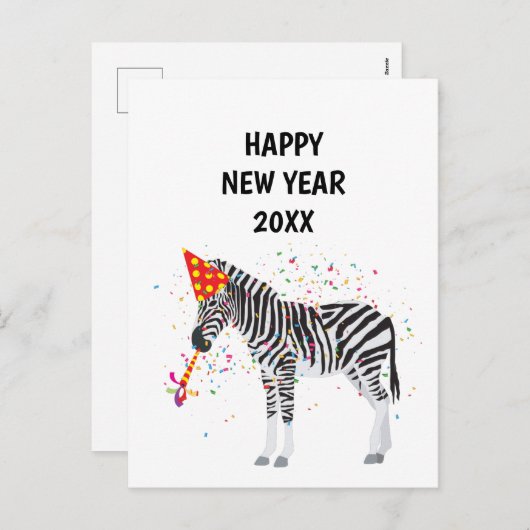 Zebra Partys - Animaux Fêtes Carte Nouvel An (Devant / Derrière)