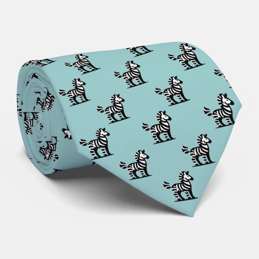 Zebra Patroon - Zwart op Lichtblauw Groen Stropdas (Opgerold)