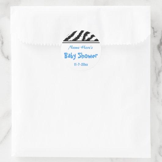 Zebra Pattern Baby shower. Blauw, zwart en wit. Ronde Sticker (Tas)