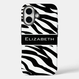 Zebra Pattern Black and White Personalized  iPhone 16 Hoesje