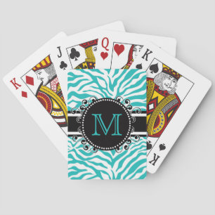 Zebra Pattern Cool Funky Monogram Pokerkaarten