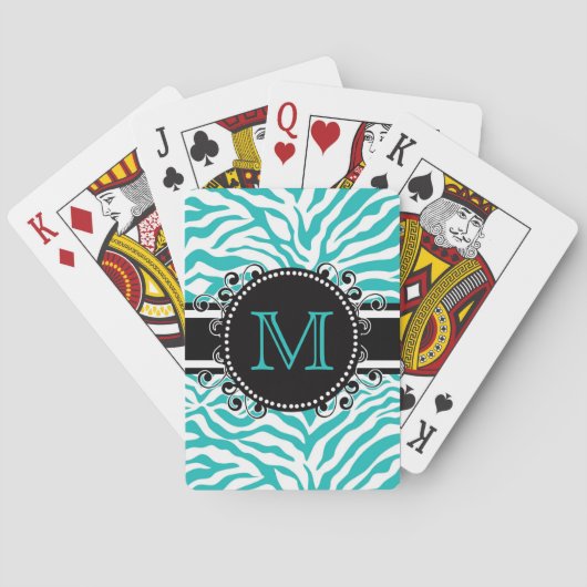 Zebra Pattern Cool Funky Monogram Pokerkaarten (Achterkant)