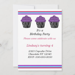 Zebra Pattern Cupcakes Birthday Party Invitation Kaart