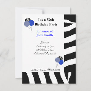 Zebra Pattern Fiftieth Birthday Invitation Kaart