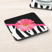 Zebra Pattern Girly Pink Daisy Onderzetter (Linkerzijde)